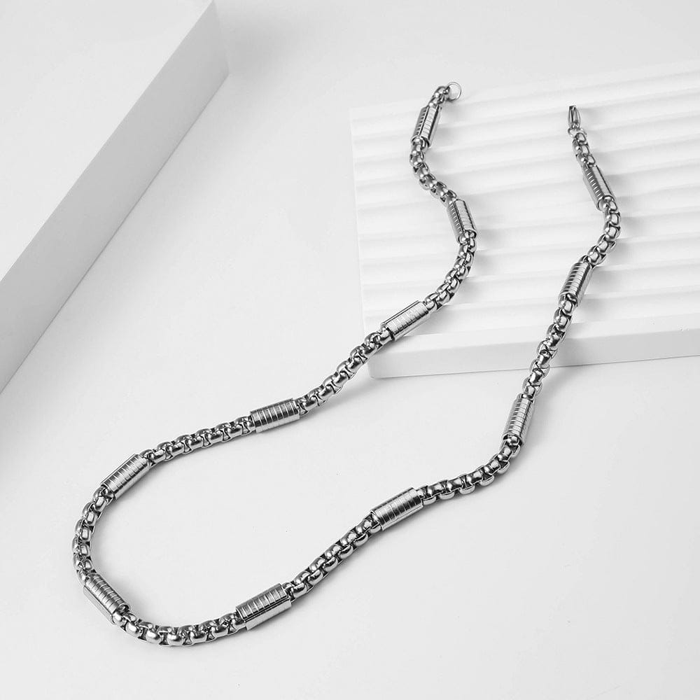 THE MEN THING Chain CYLINDER BEAD CURB - 5mm  Pure Titanium Steel 24inch Chain for Men & Boys