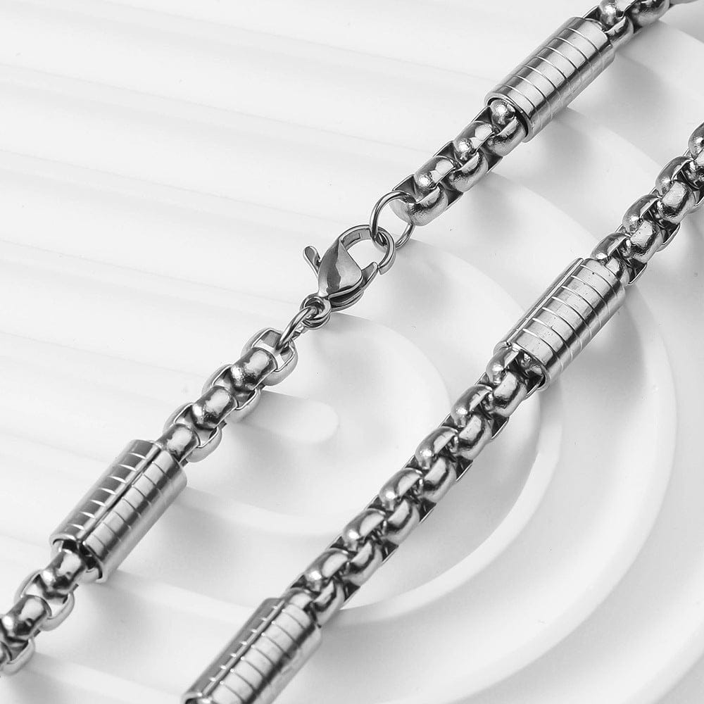 THE MEN THING Chain CYLINDER BEAD CURB - 5mm  Pure Titanium Steel 24inch Chain for Men & Boys