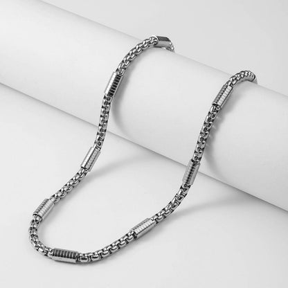 THE MEN THING Chain CYLINDER BEAD CURB - 5mm  Pure Titanium Steel 24inch Chain for Men & Boys