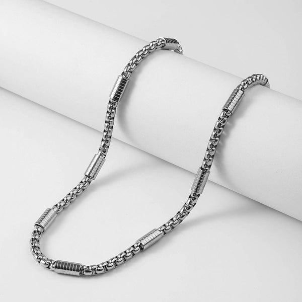 CYLINDER BEAD CURB - 5mm  Pure Titanium Steel 24inch Chain for Men & Boys