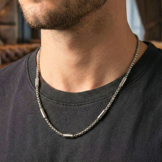 THE MEN THING Chain CYLINDER BEAD CURB - 5mm  Pure Titanium Steel 24inch Chain for Men & Boys