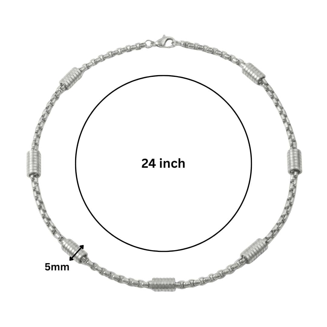 THE MEN THING Chain CYLINDER BEAD CURB - 5mm  Pure Titanium Steel 24inch Chain for Men & Boys