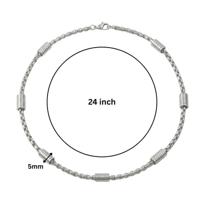 THE MEN THING Chain CYLINDER BEAD CURB - 5mm  Pure Titanium Steel 24inch Chain for Men & Boys