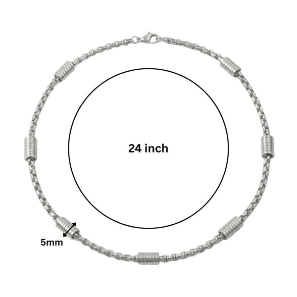 CYLINDER BEAD CURB - 5mm  Pure Titanium Steel 24inch Chain for Men & Boys