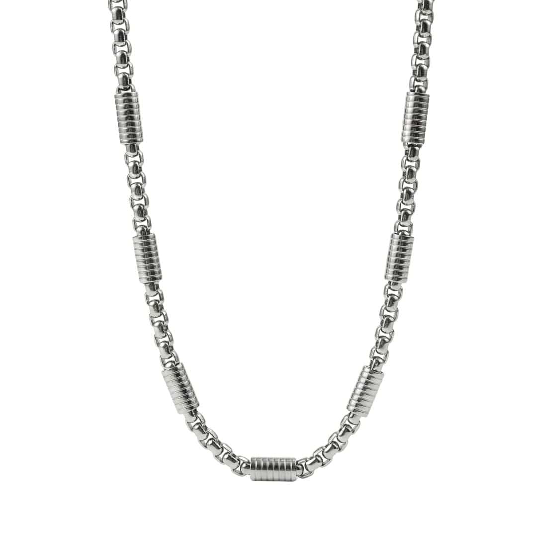 THE MEN THING Chain CYLINDER BEAD CURB - 5mm  Pure Titanium Steel 24inch Chain for Men & Boys