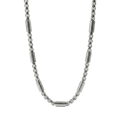 THE MEN THING Chain CYLINDER BEAD CURB - 5mm  Pure Titanium Steel 24inch Chain for Men & Boys