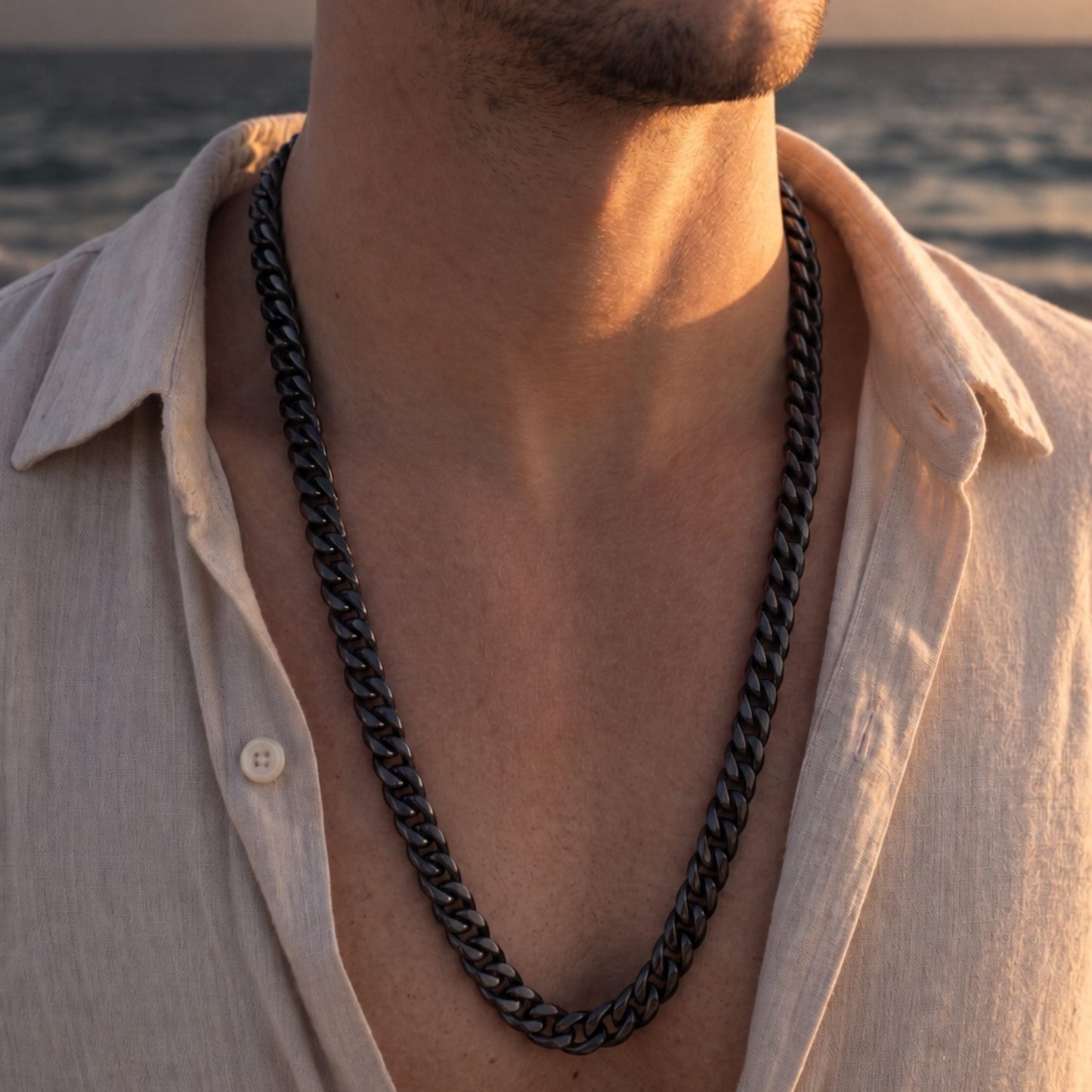 THE MEN THING Chain DARK CUBAN - 13mm Stainless Steel Chain with Push-Lock Box Clasp for Men & Boys (30inch)
