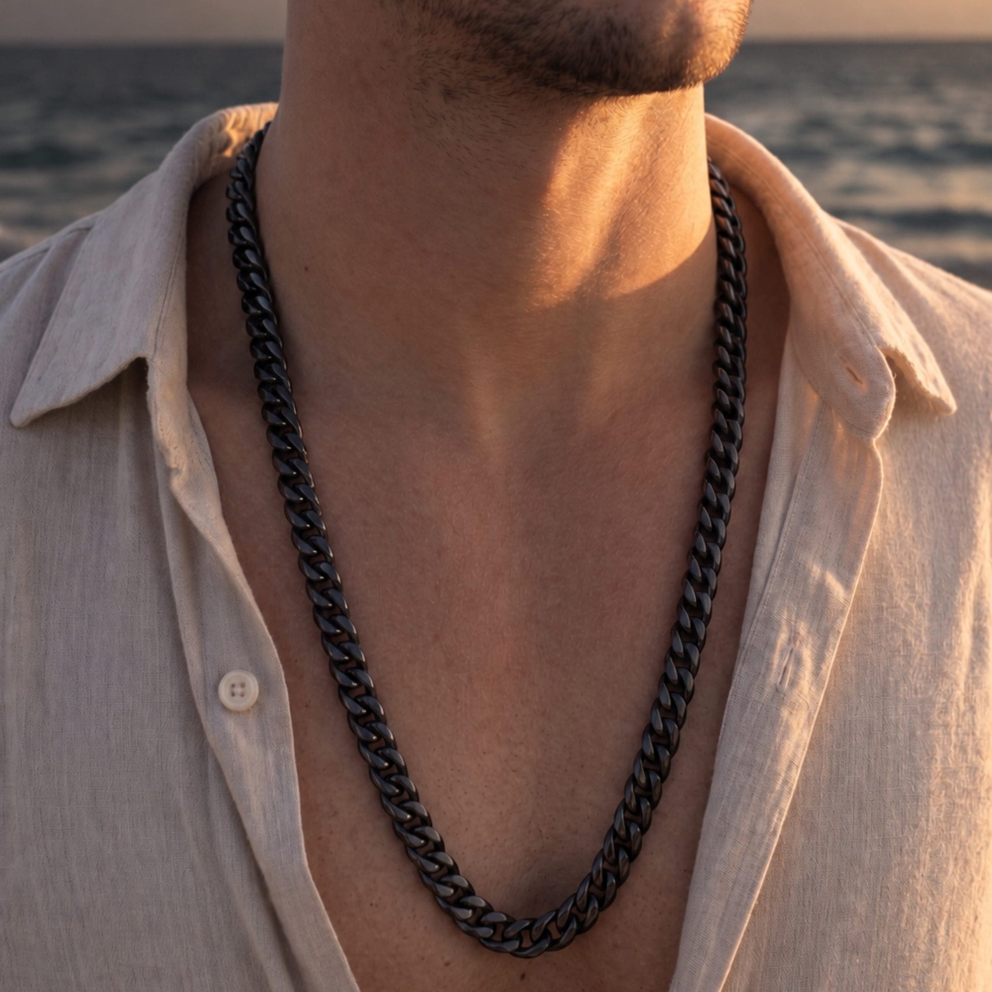 THE MEN THING Chain DARK CUBAN - 13mm Stainless Steel Chain with Push-Lock Box Clasp for Men & Boys (30inch)