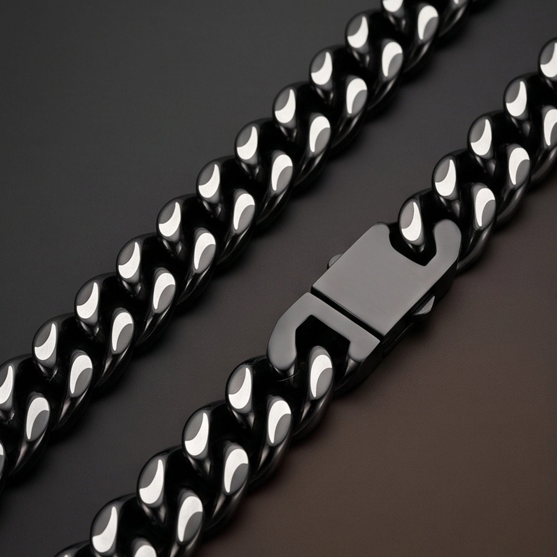 THE MEN THING Chain DARK CUBAN - 13mm Stainless Steel Chain with Push-Lock Box Clasp for Men & Boys (30inch)