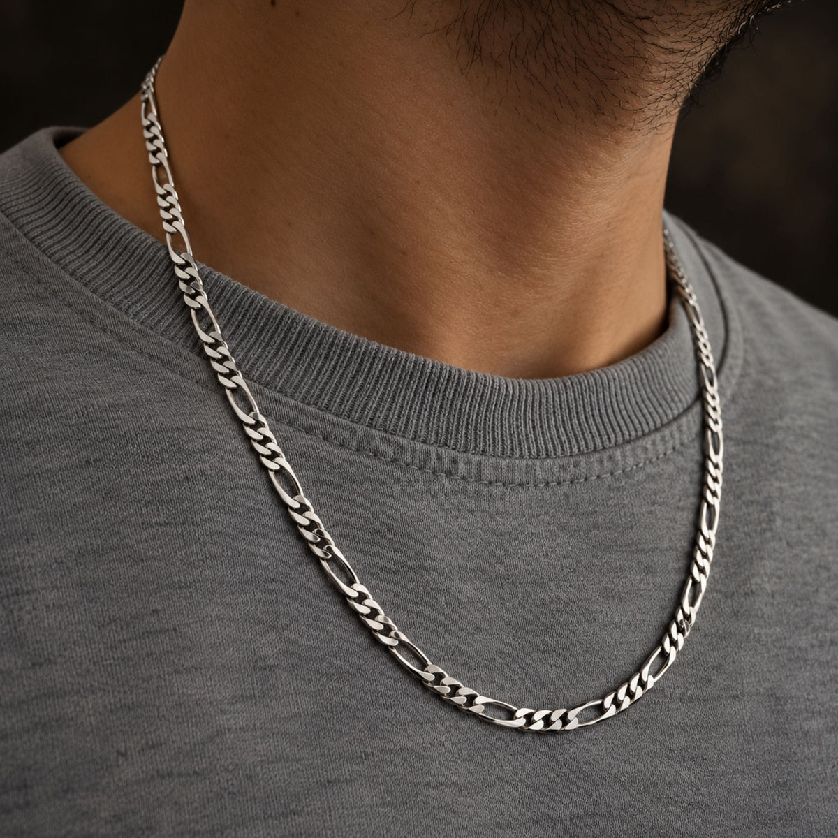 THE MEN THING Chain FIGARO ITALIAN STYLE CHAIN - 7.2mm Pure Stainless Steel - 24inch for Men & Boys