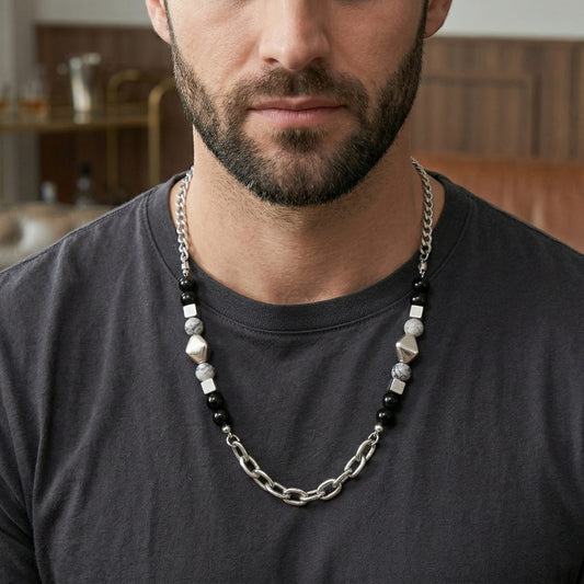 THE MEN THING Chain GEO NOIR - 8mm Pure Stainless Steel 20 to 22inch Adjustable Cuban Chain for Men & Boys