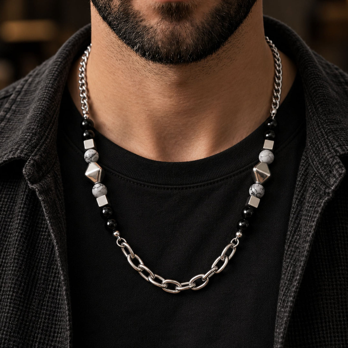 THE MEN THING Chain GEO NOIR - 8mm Pure Stainless Steel 20 to 22inch Adjustable Cuban Chain for Men & Boys
