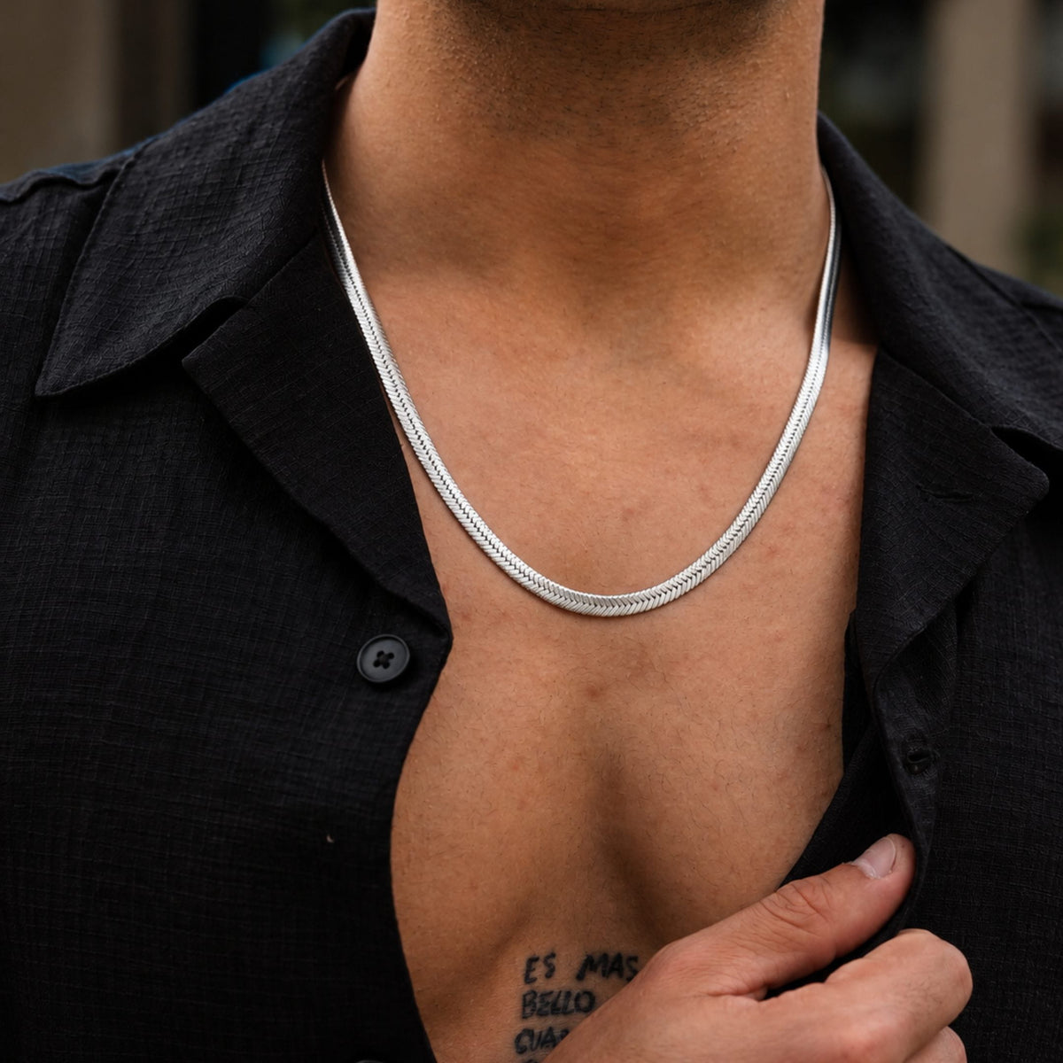 THE MEN THING Chain HERRINGBONE - 4mm Stainless Steel Chain with Lobster Clasp for Men & Boys (22 inch)