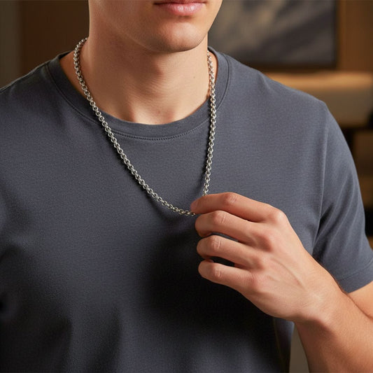 THE MEN THING Chain IMPERIAL KNOT - 7mm Chain Pure Stainless Steel 23inch for Men & Boys