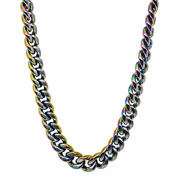 IRIS CUBAN - 11mm Stainless Steel Chain with Push-Lock Box Clasp for Men & Boys (24inch)