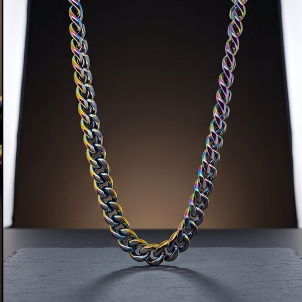 IRIS CUBAN - 11mm Stainless Steel Chain with Push-Lock Box Clasp for Men & Boys (24inch)