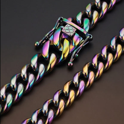 THE MEN THING Chain IRIS CUBAN - 11mm Stainless Steel Chain with Push-Lock Box Clasp for Men & Boys (24inch)