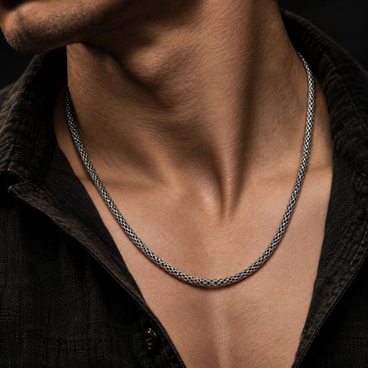 THE MEN THING Chain MESH BOX - 4mm Stainless Steel Twisted Rope Chain with Lobster Clasp for Men & Boys (21 inch)