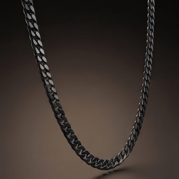 MIDNIGHT CUBAN - 4mm Stainless Steel Cuban Link Chain with Lobster Clasp for Men & Boys (22 inch)