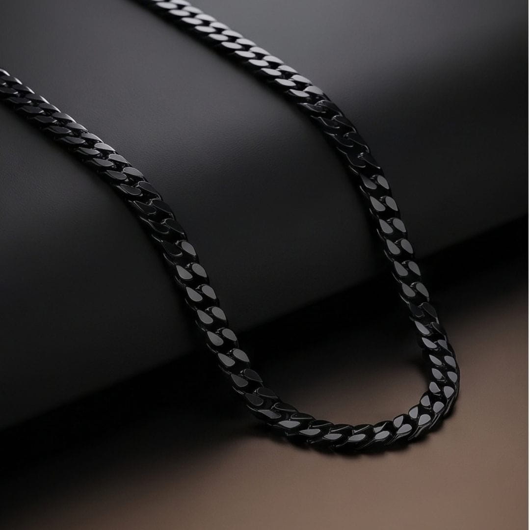 THE MEN THING Chain MIDNIGHT CUBAN - 4mm Stainless Steel Cuban Link Chain with Lobster Clasp for Men & Boys (22 inch)