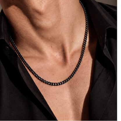 THE MEN THING Chain MIDNIGHT CUBAN - 4mm Stainless Steel Cuban Link Chain with Lobster Clasp for Men & Boys (22 inch)