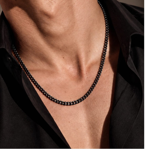 MIDNIGHT CUBAN - 4mm Stainless Steel Cuban Link Chain with Lobster Clasp for Men & Boys (22 inch)