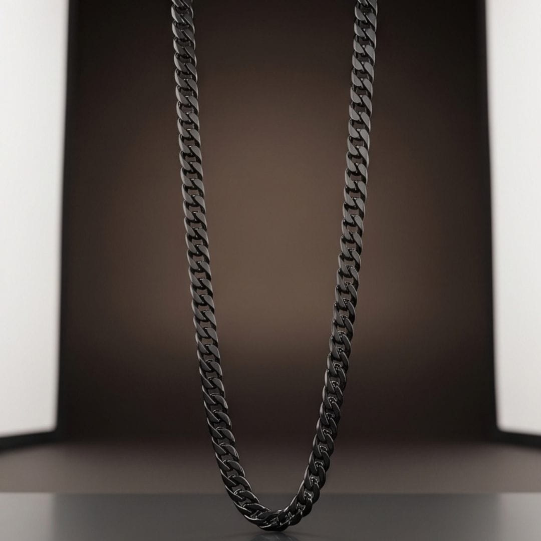 THE MEN THING Chain MIDNIGHT CUBAN - 4mm Stainless Steel Cuban Link Chain with Lobster Clasp for Men & Boys (22 inch)