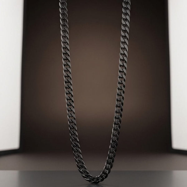 MIDNIGHT CUBAN - 4mm Stainless Steel Cuban Link Chain with Lobster Clasp for Men & Boys (22 inch)