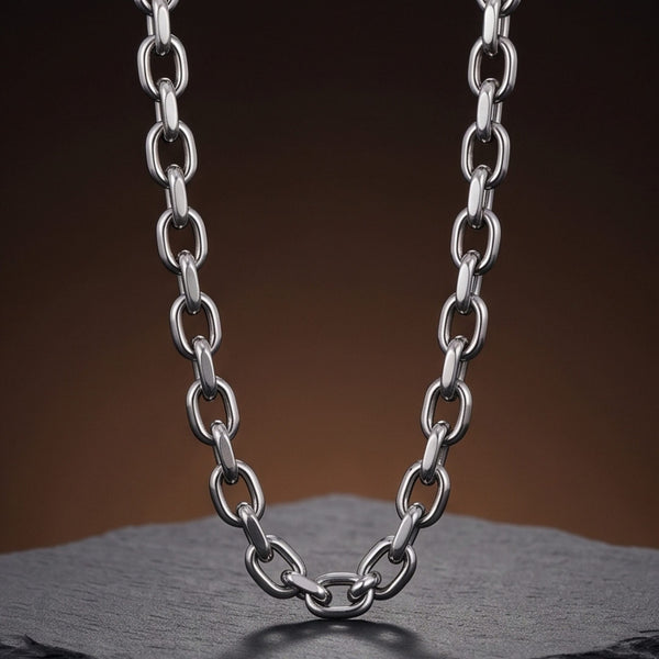 OVAL LINK - 11mm Stainless Steel Chain with Lobster Clasp for Men & Boys (24inch)