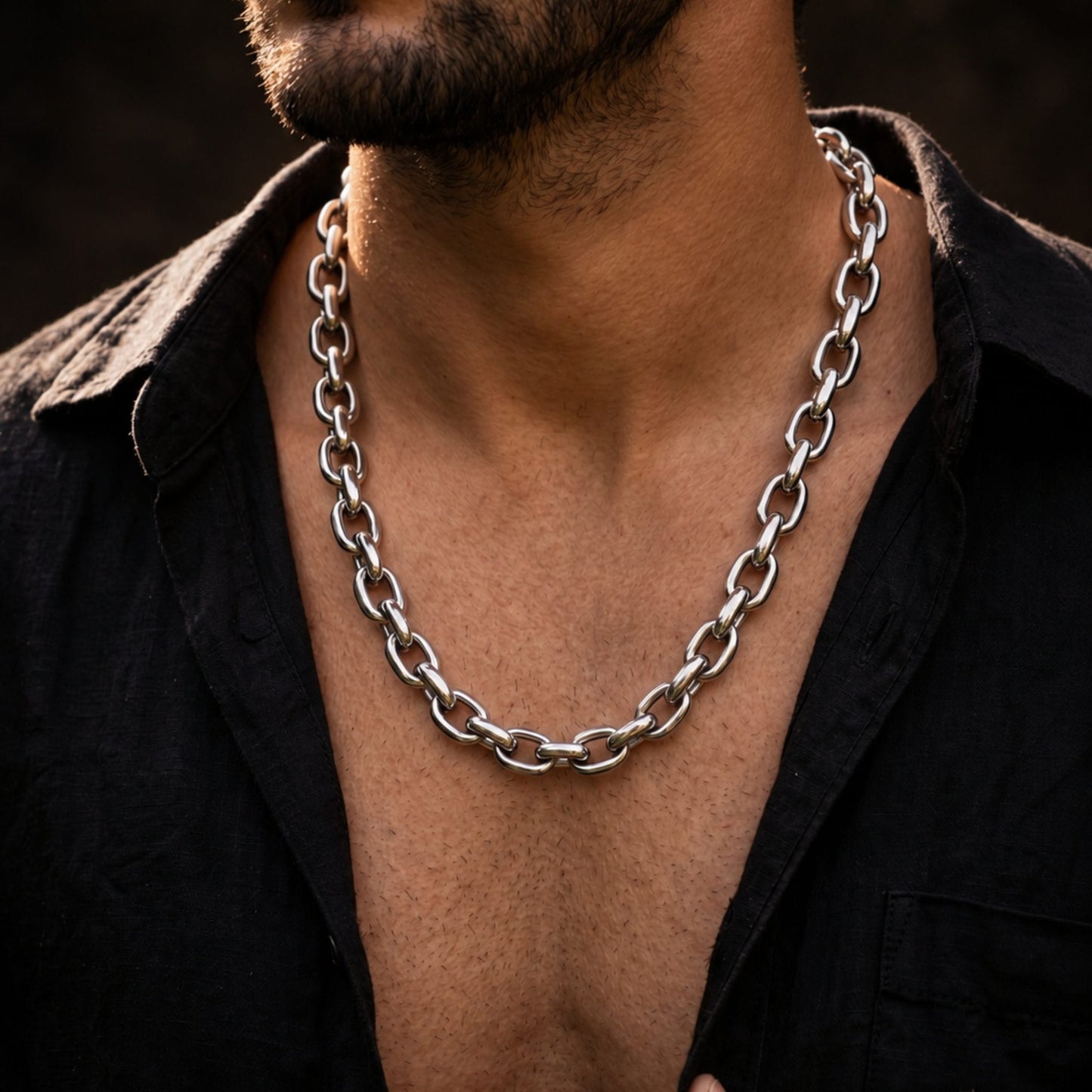 THE MEN THING Chain OVAL LINK - 11mm Stainless Steel Chain with Lobster Clasp for Men & Boys (24inch)