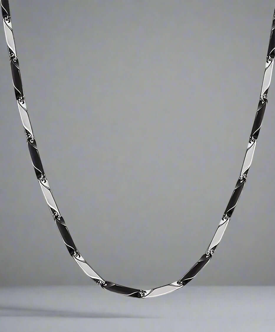 THE MEN THING Chain RICE CHAIN - Black Silver Tone -  Pure Stainless Steel 24inch - European Trending Style for Men & Boy