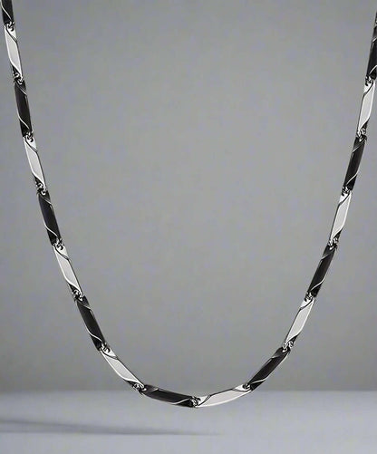 THE MEN THING Chain RICE CHAIN - Black Silver Tone -  Pure Stainless Steel 24inch - European Trending Style for Men & Boy