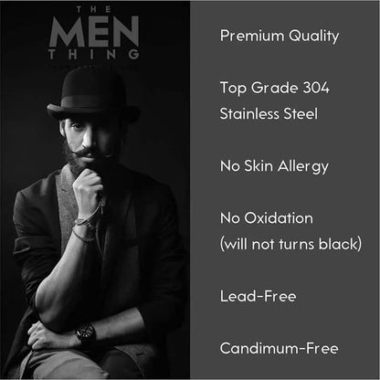 THE MEN THING Chain RICE CHAIN - Black Silver Tone -  Pure Stainless Steel 24inch - European Trending Style for Men & Boy