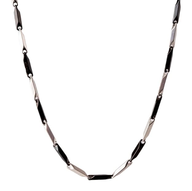THE MEN THING Chain RICE CHAIN - Black Silver Tone -  Pure Stainless Steel 24inch - European Trending Style for Men & Boy
