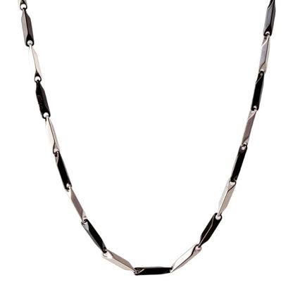 THE MEN THING Chain RICE CHAIN - Black Silver Tone -  Pure Stainless Steel 24inch - European Trending Style for Men & Boy