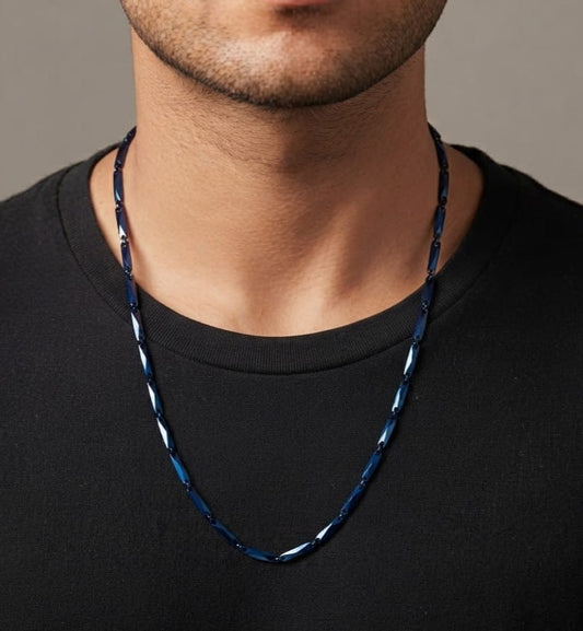 THE MEN THING Chain RICE CHAIN BLUE - Pure Stainless Steel 24inch - European Trending Style - Necklace for Men & Boy