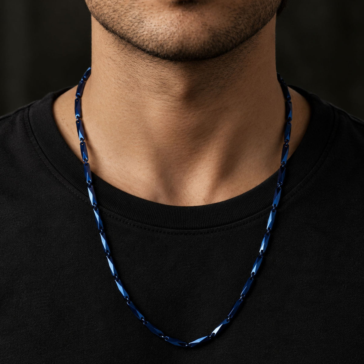 THE MEN THING Chain RICE CHAIN BLUE - Pure Stainless Steel 24inch - European Trending Style - Necklace for Men & Boy