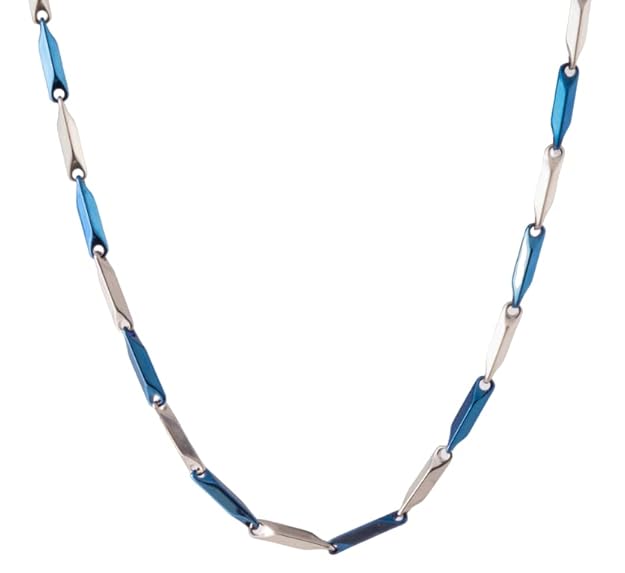 THE MEN THING Chain RICE CHAIN - Blue Silver Tone -  Pure Stainless Steel 24inch - European Trending Style for Men & Boy