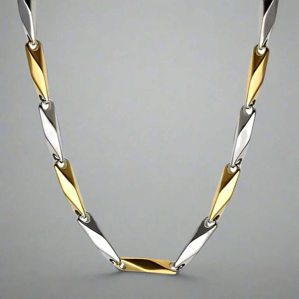 రైస్ చైన్ - గోల్డ్ సిల్వర్ టోన్ - స్వచ్ఛమైన స్టెయిన్‌లెస్ స్టీల్ 24 అంగుళాలు - పురుషులు & అబ్బాయిల కోసం యూరోపియన్ ట్రెండింగ్ స్టైల్