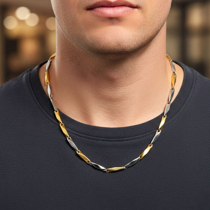 THE MEN THING Chain RICE CHAIN - Gold Silver Tone - Pure Stainless Steel 24inch - European Trending Style for Men & Boys