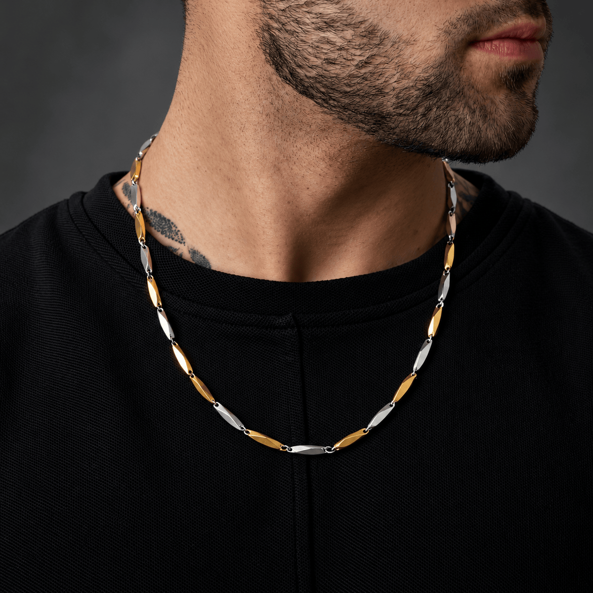 THE MEN THING Chain RICE CHAIN - Gold Silver Tone - Pure Stainless Steel 24inch - European Trending Style for Men & Boys