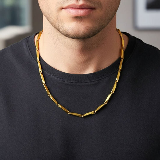 THE MEN THING Chain RICE CHAIN - Gold Tone -  Pure Stainless Steel 24inch - European Trending Style for Men & Boy