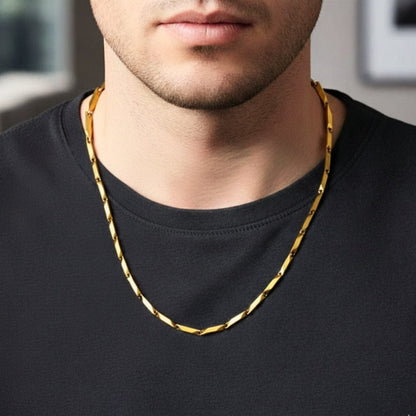 THE MEN THING Chain RICE CHAIN - Gold Tone -  Pure Stainless Steel 24inch - European Trending Style for Men & Boy