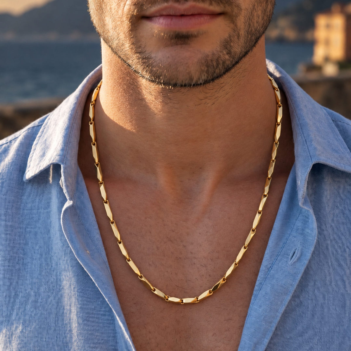 THE MEN THING Chain RICE CHAIN - Gold Tone -  Pure Stainless Steel 24inch - European Trending Style for Men & Boy
