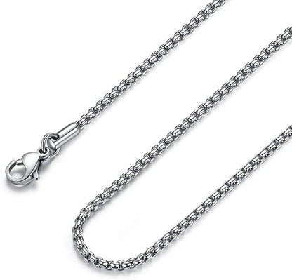 THE MEN THING Chain SILVER ROUNDED BOX - 3mm Chain Stainless Steel 18" to 32" inch Necklace for Men & Boy's