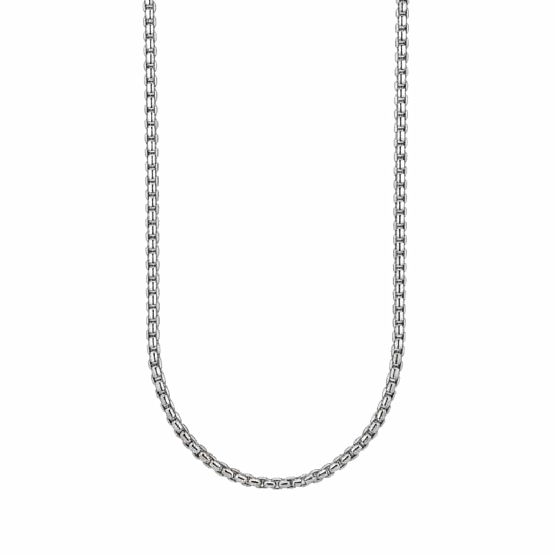 THE MEN THING Chain SILVER ROUNDED BOX - 3mm Chain Stainless Steel 18" to 32" inch Necklace for Men & Boy's