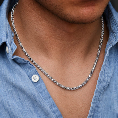 THE MEN THING Chain SPIGA WEAVE - 4mm Stainless Steel Chain with Lobster Clasp for Men & Boys (22inch)