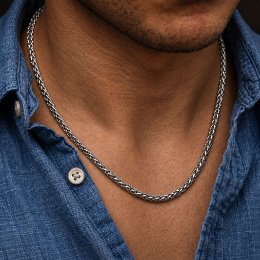 THE MEN THING Chain SPIGA WEAVE - 4mm Stainless Steel Chain with Lobster Clasp for Men & Boys (22inch)