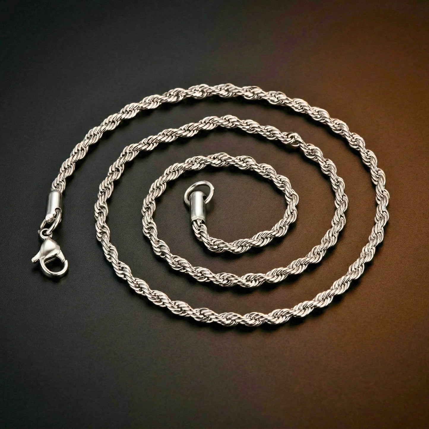 THE MEN THING Chain SPIRAL EDGE - 3mm Pure Stainless Steel 23inch Chain for Men & Boys