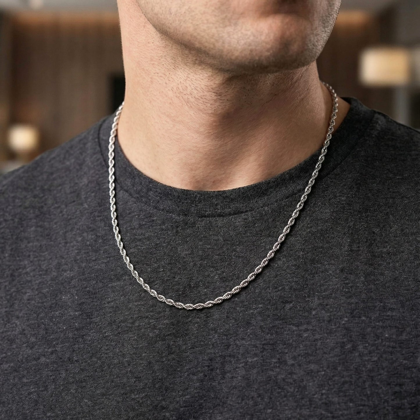 THE MEN THING Chain SPIRAL EDGE - 3mm Pure Stainless Steel 23inch Chain for Men & Boys